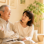 ショートステイを嫌がる父親に優しく話しかける娘